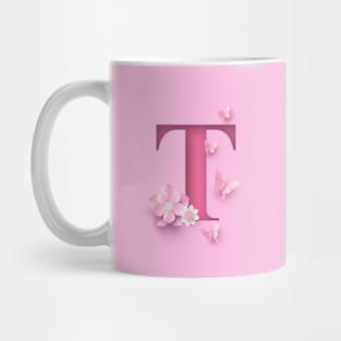 T Letter Personalized, Pink Minimal Cute Design, Birthday Gift, Christmas Gift Mug